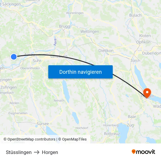 Stüsslingen to Horgen map