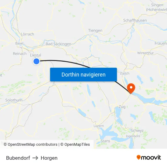 Bubendorf to Horgen map
