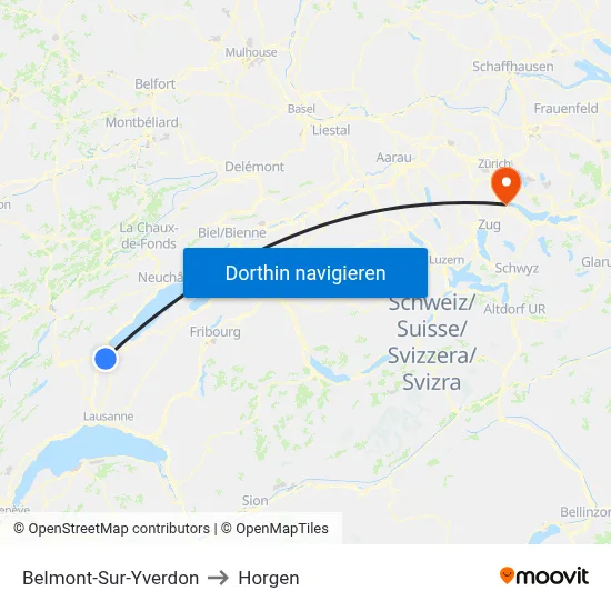 Belmont-Sur-Yverdon to Horgen map