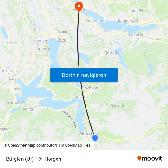 Bürglen (Ur) to Horgen map