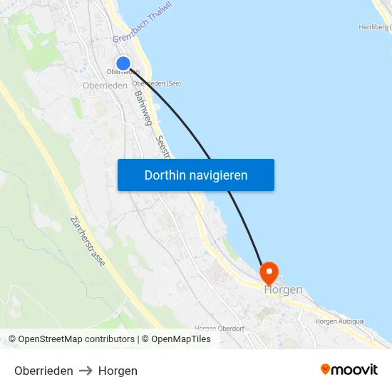 Oberrieden to Horgen map