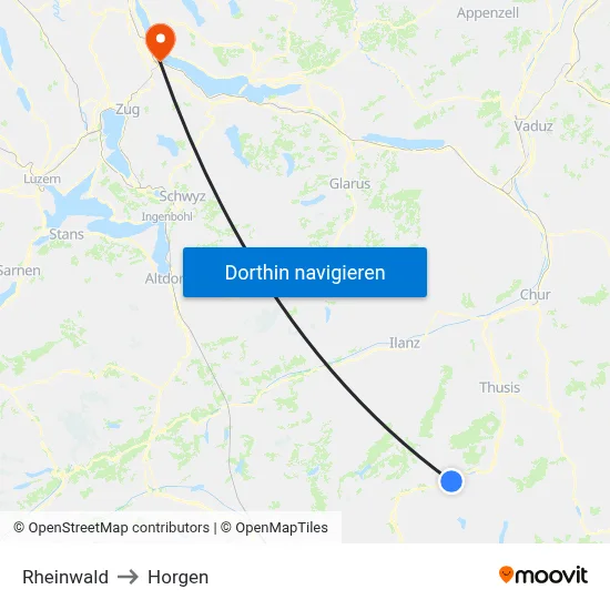 Rheinwald to Horgen map