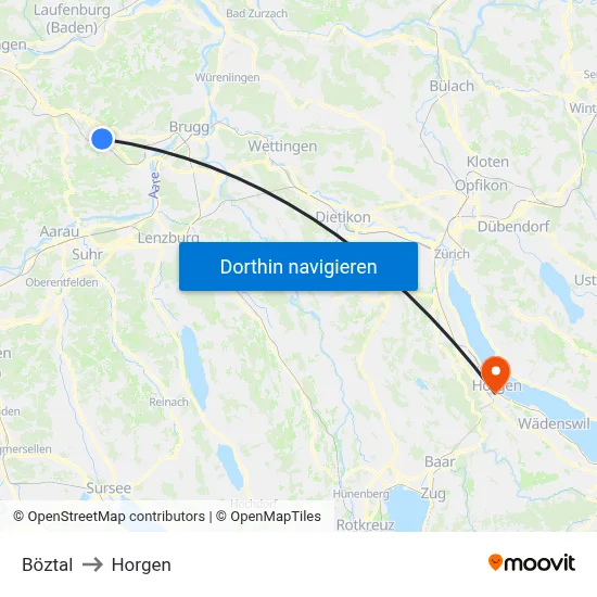 Böztal to Horgen map