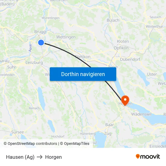 Hausen (Ag) to Horgen map