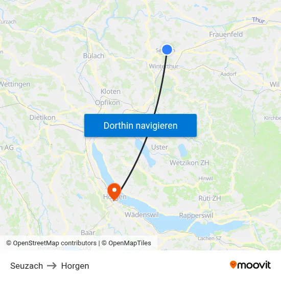 Seuzach to Horgen map