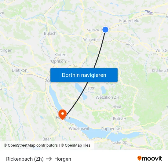 Rickenbach (Zh) to Horgen map
