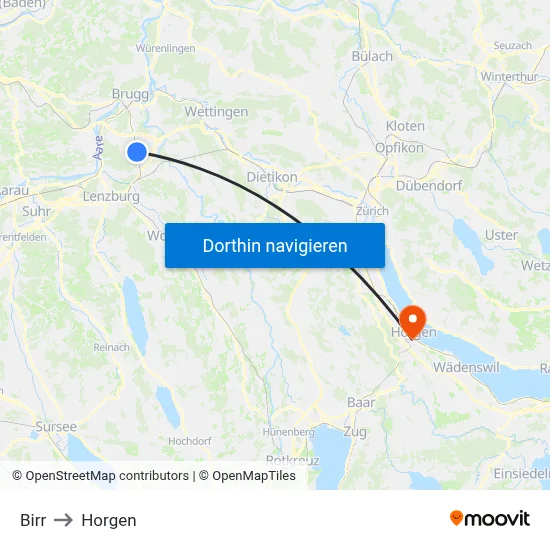 Birr to Horgen map