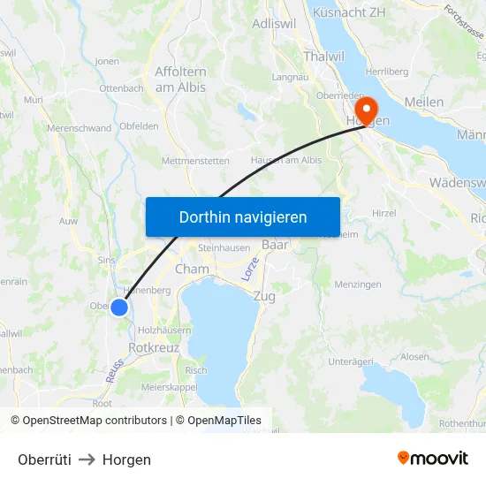 Oberrüti to Horgen map