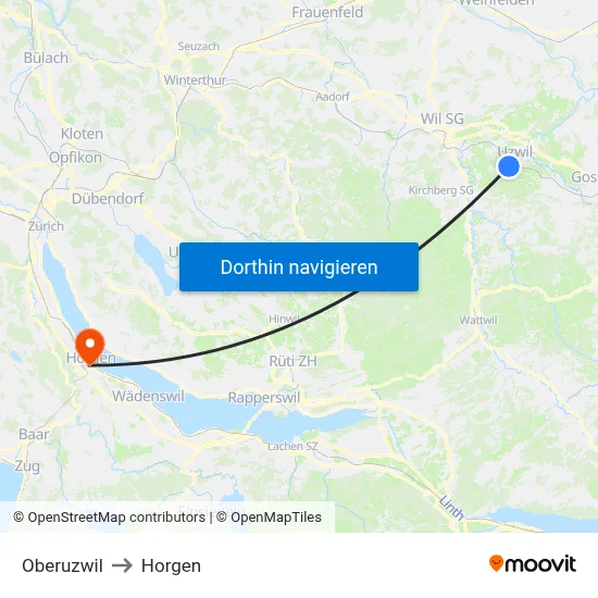 Oberuzwil to Horgen map