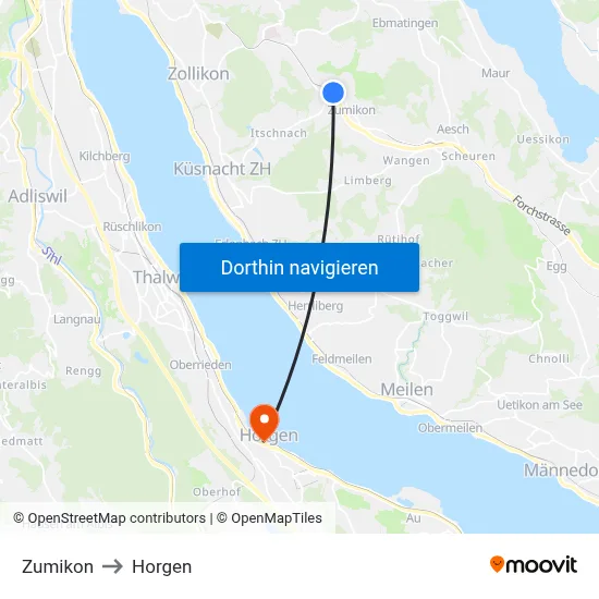 Zumikon to Horgen map