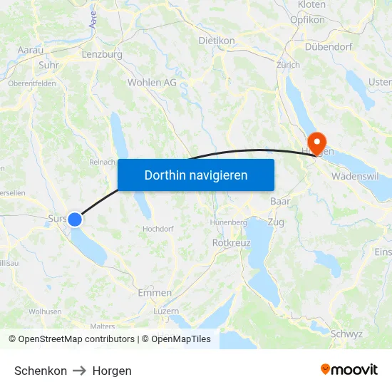 Schenkon to Horgen map