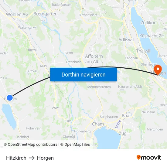 Hitzkirch to Horgen map