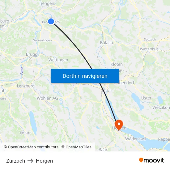 Zurzach to Horgen map
