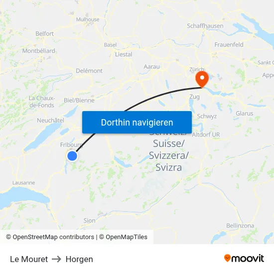 Le Mouret to Horgen map