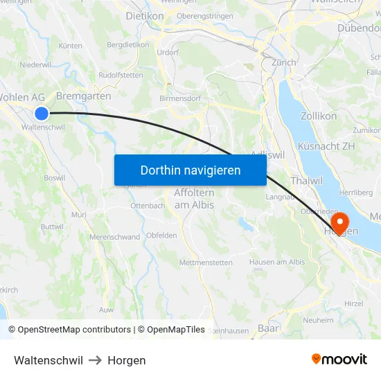 Waltenschwil to Horgen map