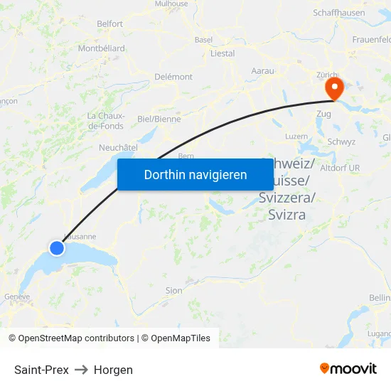 Saint-Prex to Horgen map