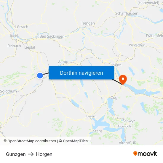 Gunzgen to Horgen map
