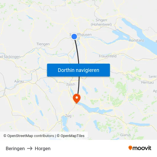 Beringen to Horgen map
