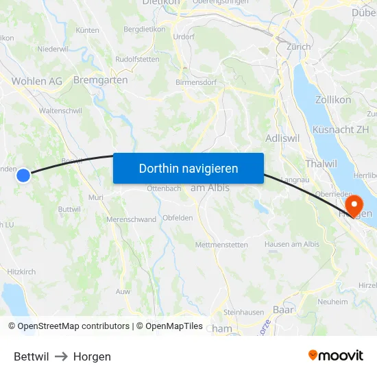 Bettwil to Horgen map