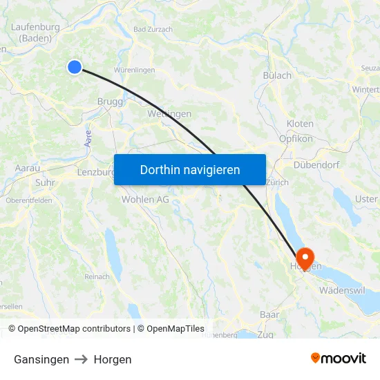 Gansingen to Horgen map