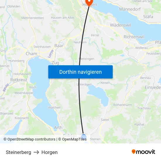 Steinerberg to Horgen map
