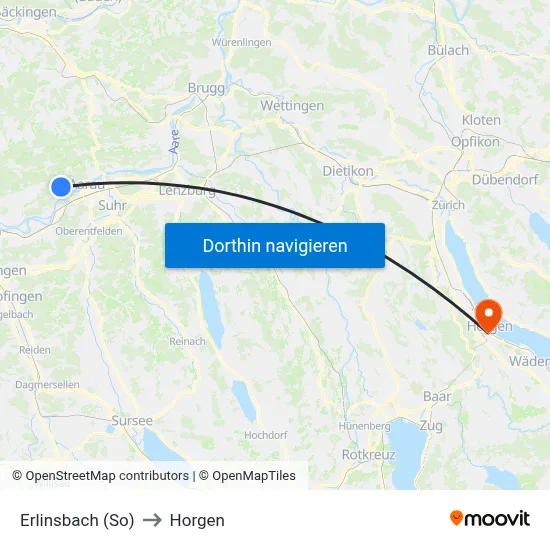 Erlinsbach (So) to Horgen map