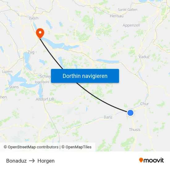 Bonaduz to Horgen map