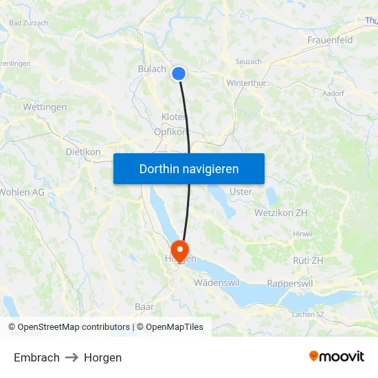 Embrach to Horgen map