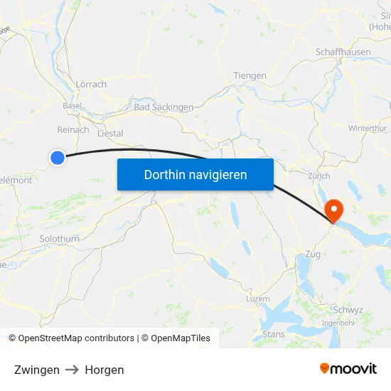 Zwingen to Horgen map