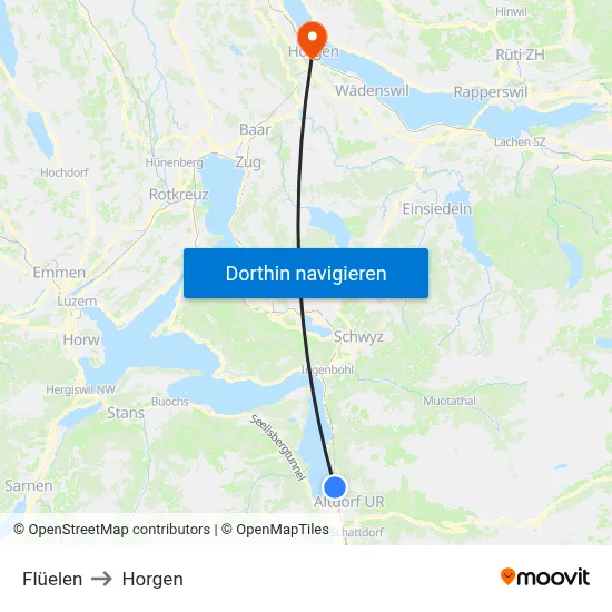 Flüelen to Horgen map