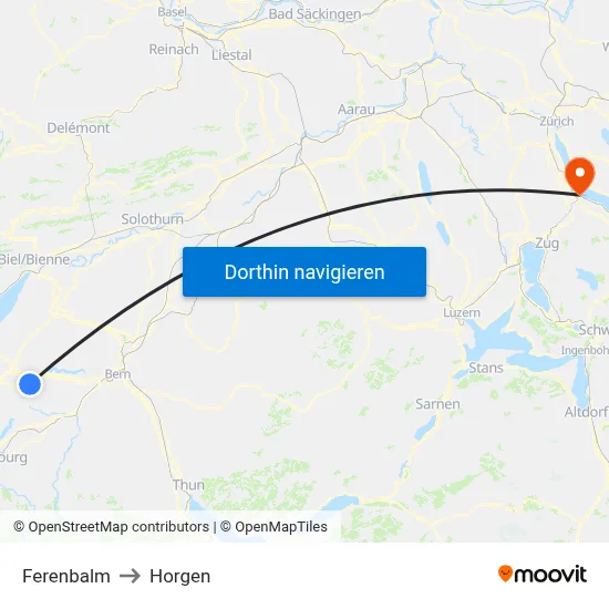Ferenbalm to Horgen map