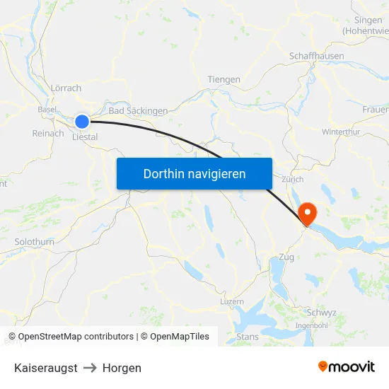 Kaiseraugst to Horgen map
