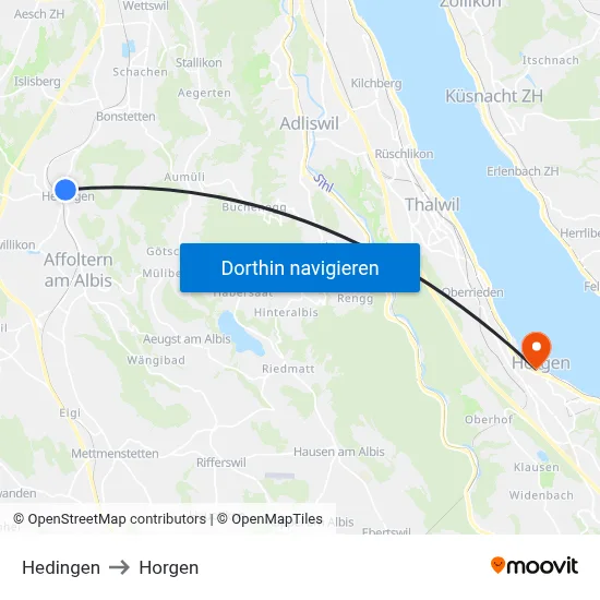 Hedingen to Horgen map