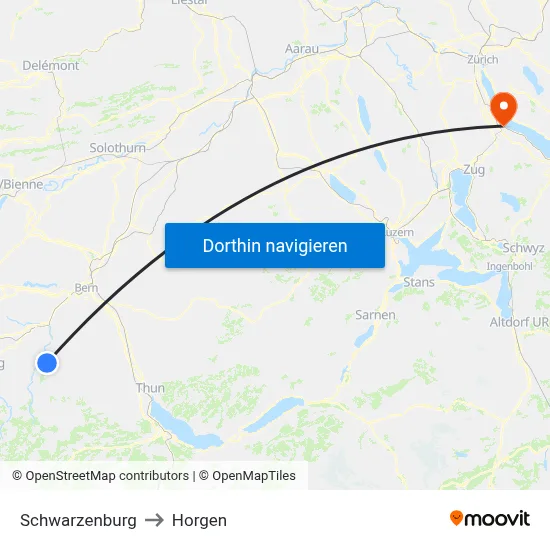 Schwarzenburg to Horgen map