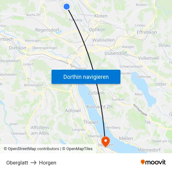 Oberglatt to Horgen map