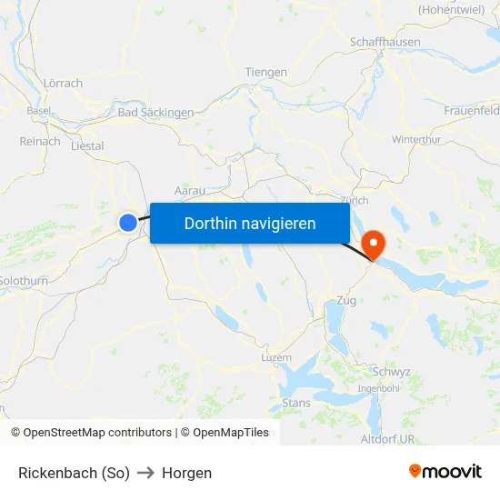 Rickenbach (So) to Horgen map