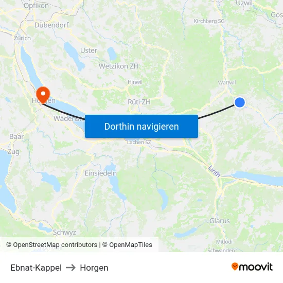 Ebnat-Kappel to Horgen map