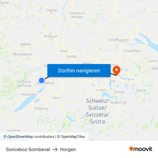 Sonceboz-Sombeval to Horgen map