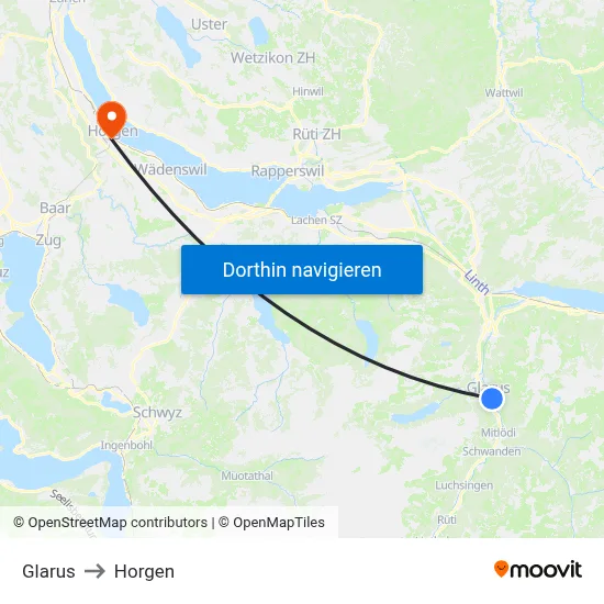 Glarus to Horgen map