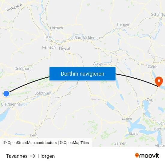 Tavannes to Horgen map