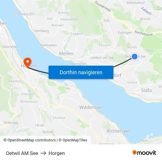Oetwil AM See to Horgen map