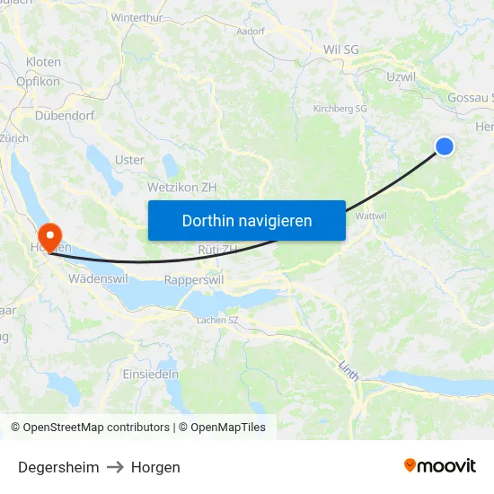 Degersheim to Horgen map