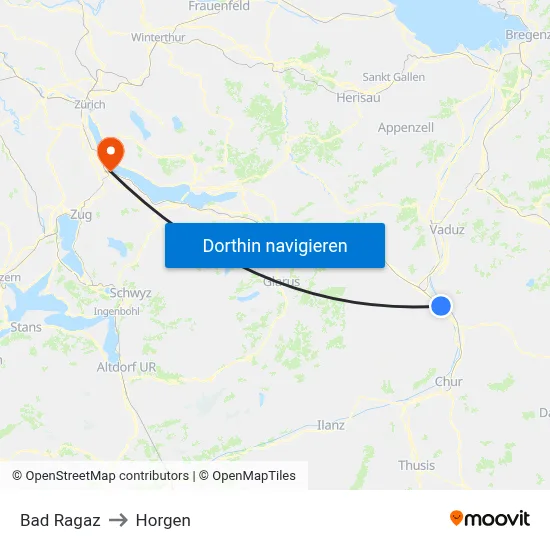 Bad Ragaz to Horgen map