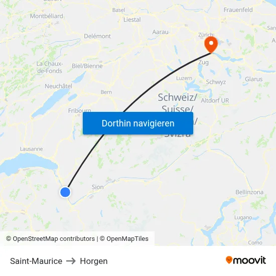 Saint-Maurice to Horgen map