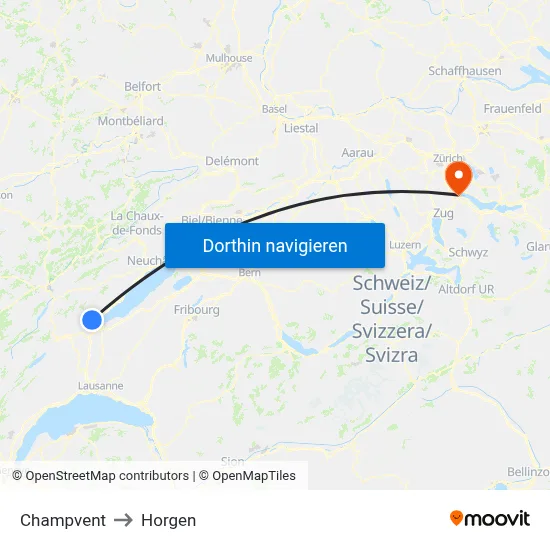 Champvent to Horgen map