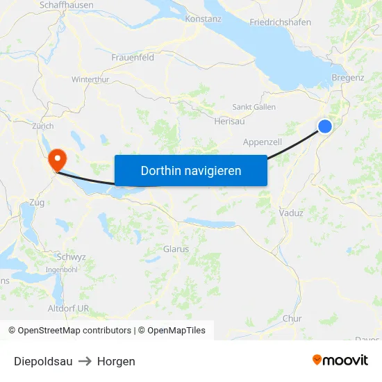 Diepoldsau to Horgen map