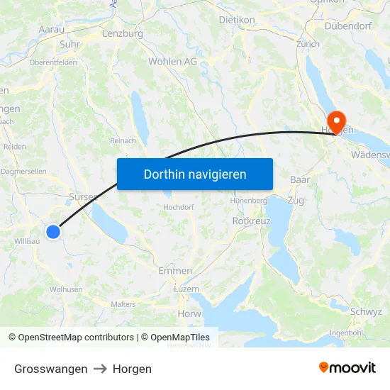 Grosswangen to Horgen map