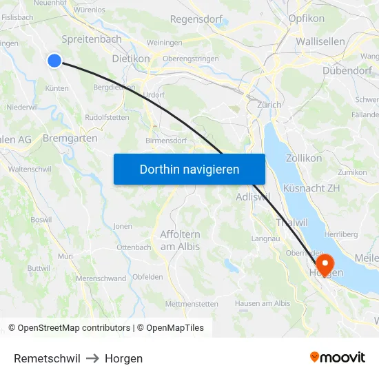 Remetschwil to Horgen map
