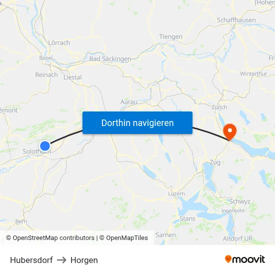 Hubersdorf to Horgen map