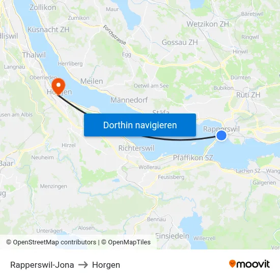 Rapperswil-Jona to Horgen map
